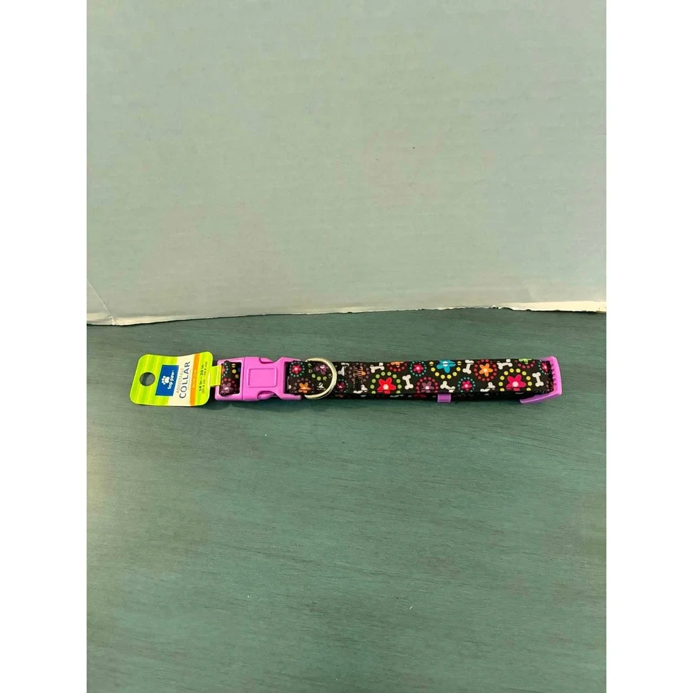 Top Paw Adjustable Dog Collar Medium Multi Color New Floral Bone Pink Buckle